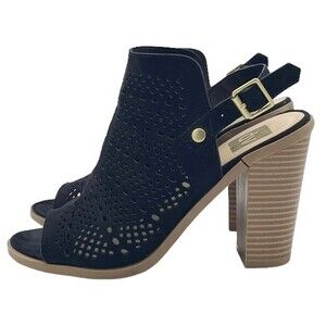 DV Dolce Vita Kassi Black Suede Slingback Peep Toe Block Heel Sandal Size 7